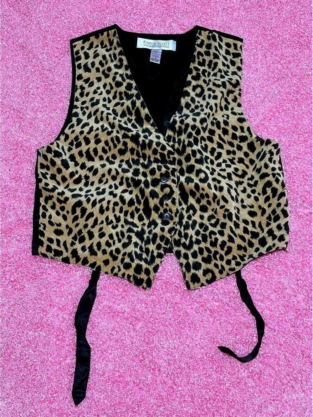 Karen Scott Leopard Vest Vintage 80s Size Small